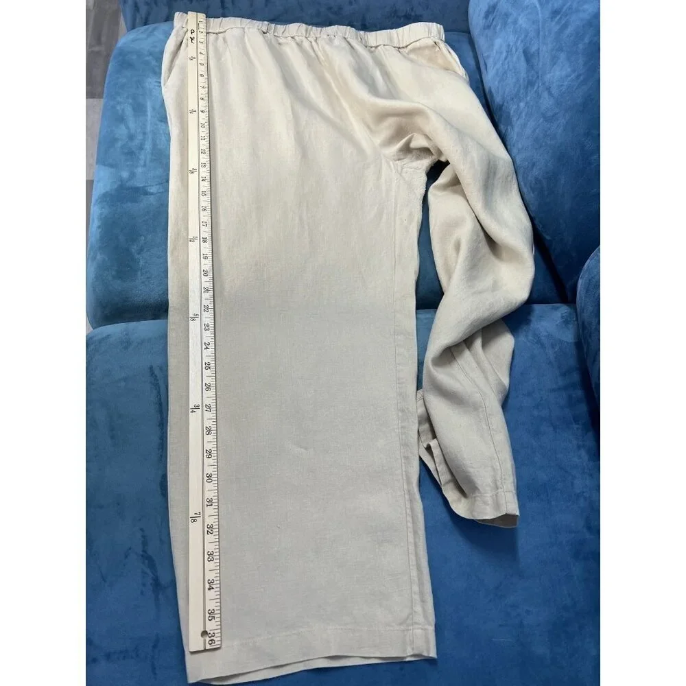 Quince Straight-Leg Pants Women XL Beige Natural Linen Elastic Waist Relax Resor